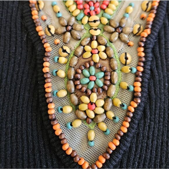Vintage Berek Takako Sakon Hand Wood Beaded Artisan Ribbed Knit Top Sweater SP - Picture 5 of 7